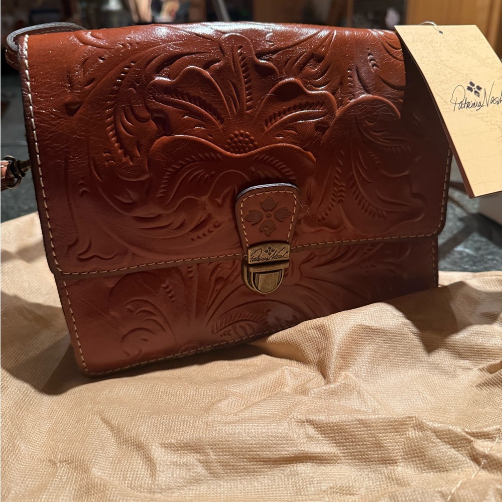 Patricia Nash Tan Embossed Leather Crossbody Bag